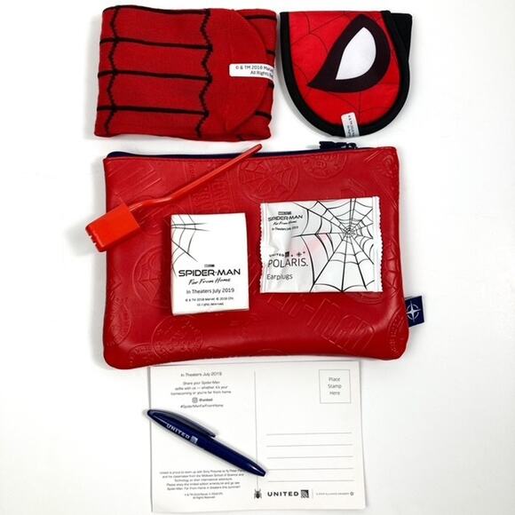 Spiderman United Airlines Polaris Amenity Travel Bag Red Marvel Comics unused - Picture 5 of 5
